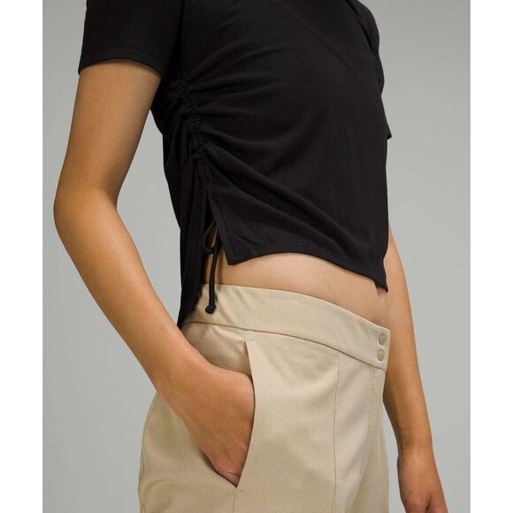 Lululemon Side Cinch Ribbed T-Shirt Black Women 6? Stretch Modal Crew Neck Yoga - Picture 9 of 12
